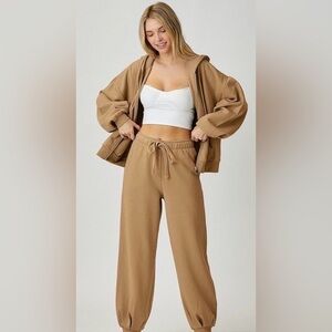 Women's Tan Zip up Hoodie & Jogger Pants set